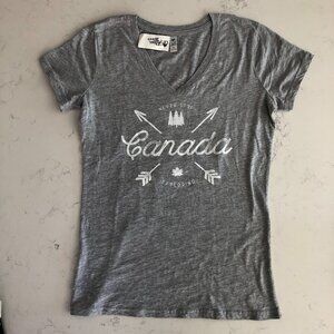 Crossed Arrows Canada Mill Tex V Neck Short Sleeve Cotton Top Heather Grey Sz M
